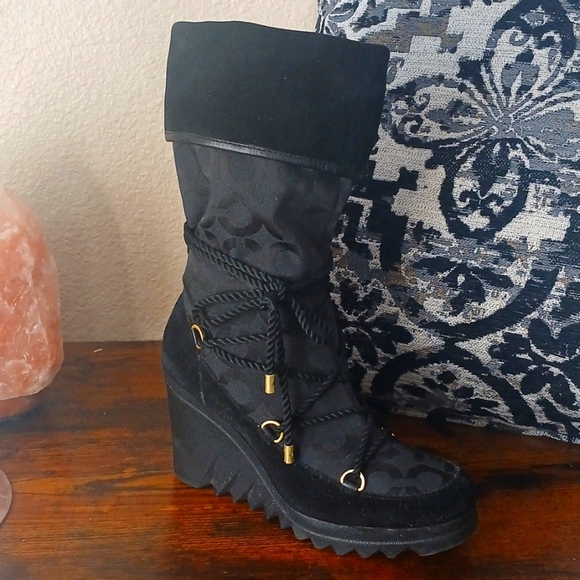 Coach Black Lace Up Wedge Boots - Picture 15 of 16